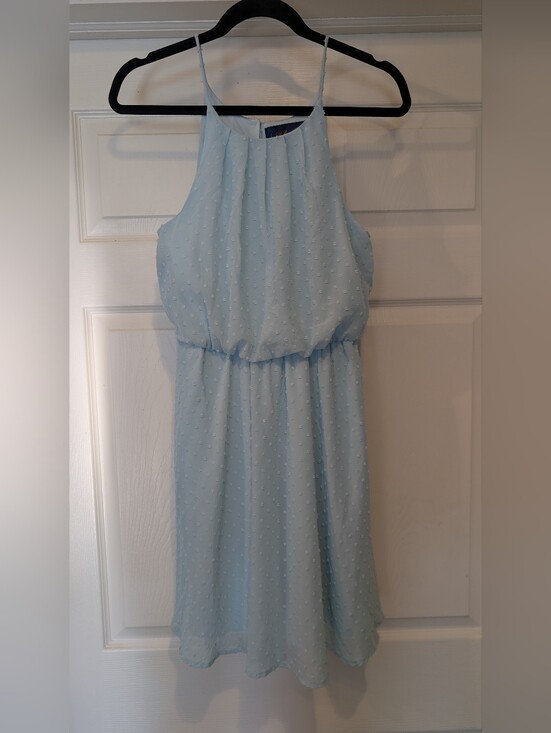Blue Rain Dresses & Skirts - NEW Blue Rain Womens Light Blue Swiss Dot Halter Top Dress Francesca's Small NWT